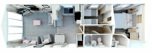 Typical layout of a static caravan holiday home at Looe Country Park